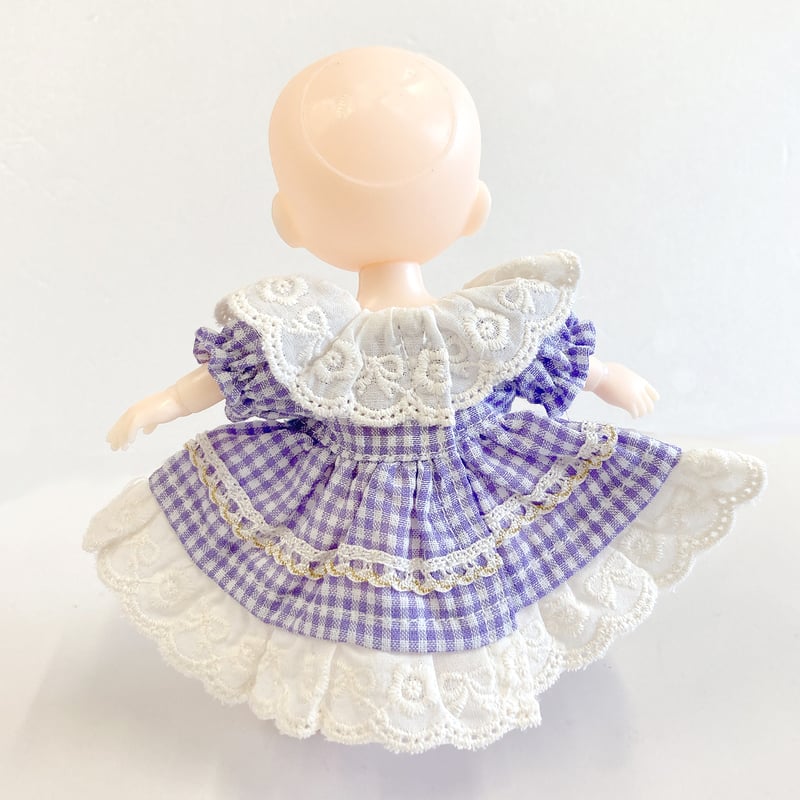 ぬい服】ギンガムチェックフリルワンピース 細身のぬいぐるみ・ドール