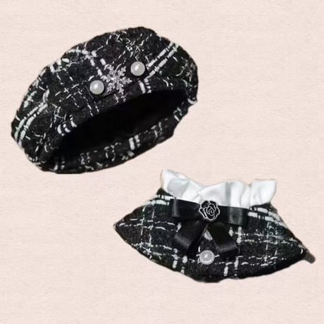ぬい服　ツイード  ベレー帽&ケープ 10cm用【推し活グッズ】