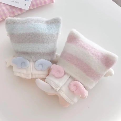 ぬい服　猫耳ニット帽&羽付きスウェットセット　10cm用【推し活グッズ】