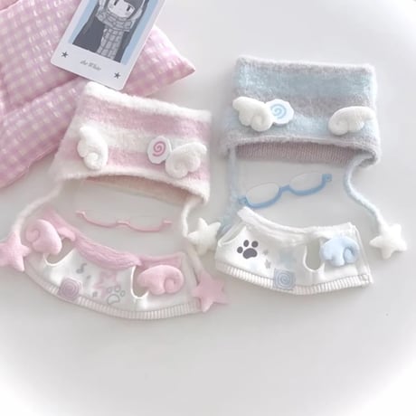 ぬい服　猫耳ニット帽&羽付きスウェットセット　10cm用【推し活グッズ】