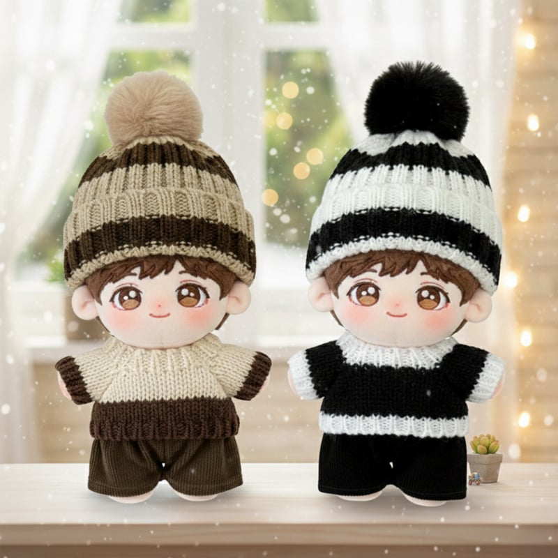 ぬい服】ボーダーニット帽&セーター&パンツセット 10cmぬいぐるみ用