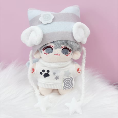 ぬい服　猫耳ニット帽&羽付きスウェットセット　10cm用【推し活グッズ】