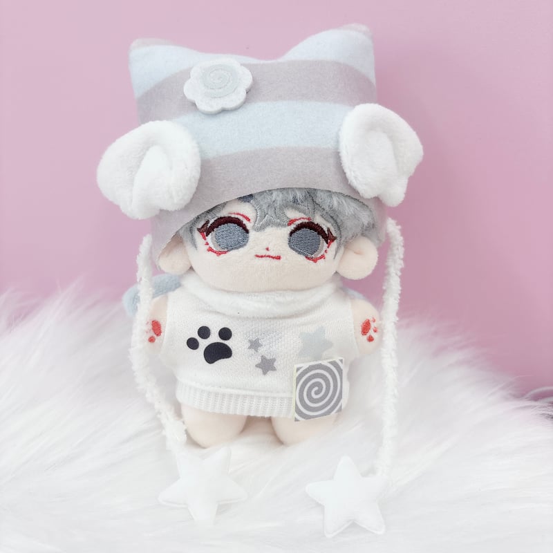 ちびぬい服　猫耳帽子　推しカラー ぬい服 猫耳ニット帽&羽付きスウェットセット 10cm用【推し活
