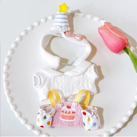 【ぬい服】ぬいぐるみ用着ぐるみ【ケーキ】 ( シャツ・エプロン・ヘッドドレスセット ) 10~15cm 用【推し活グッズ】