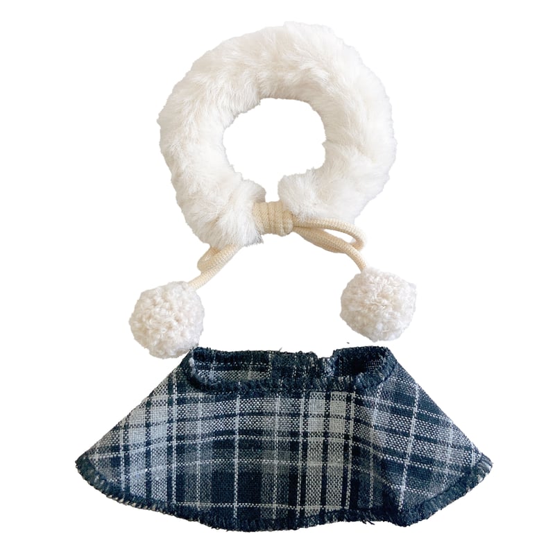 ぬい服】ぬいぐるみ用 チェック柄のファー付きケープ 10cm用 | G.triGer