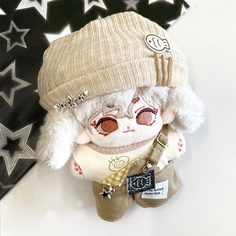【ぬい服】ニット帽&シャツ&オーバーオールセット　10cm用【推し活グッズ】