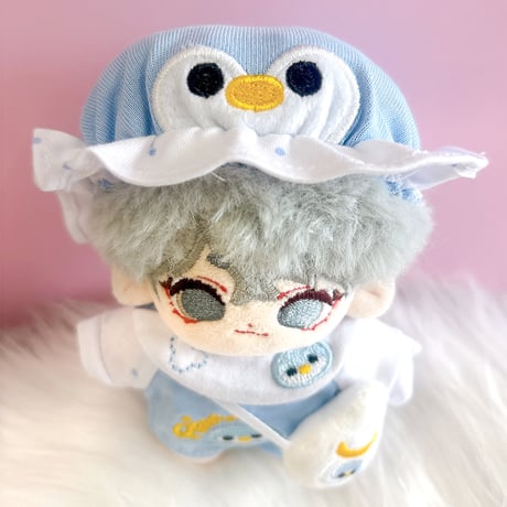 【ぬい服】赤ちゃんペンギンぬい服【帽子&ロンパース&スタイ&哺乳瓶セット】10cm用