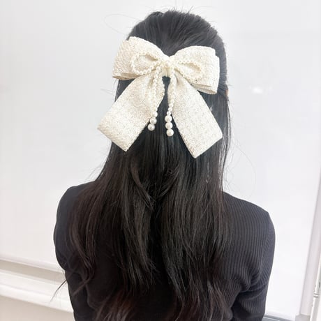 ツイード パールリボン バレッタ【推し活グッズ・ヘアメ・参戦ヘア・地雷系・量産型】