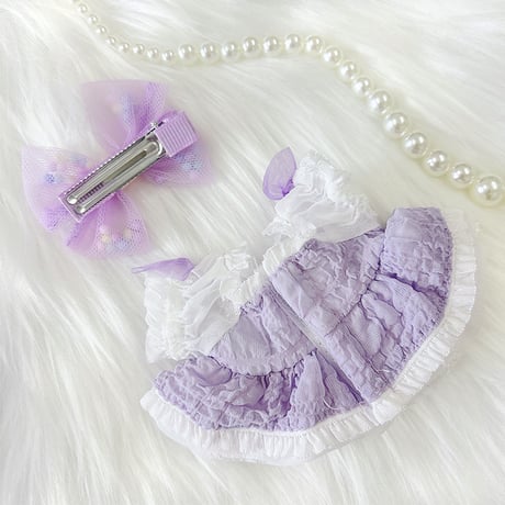 【ぬい服】蝶付きワンピース&リボンクリップセット【10~15cm用】【推し活グッズ】