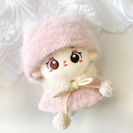 【ぬい服】猫耳ニット帽&ファーポンチョ&マフラーセット　10cmぬいぐるみ用