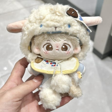 【ぬい服】羊型着ぐるみキャップ&スタイ&シャツ&パンツ&バッグセット 10cm用