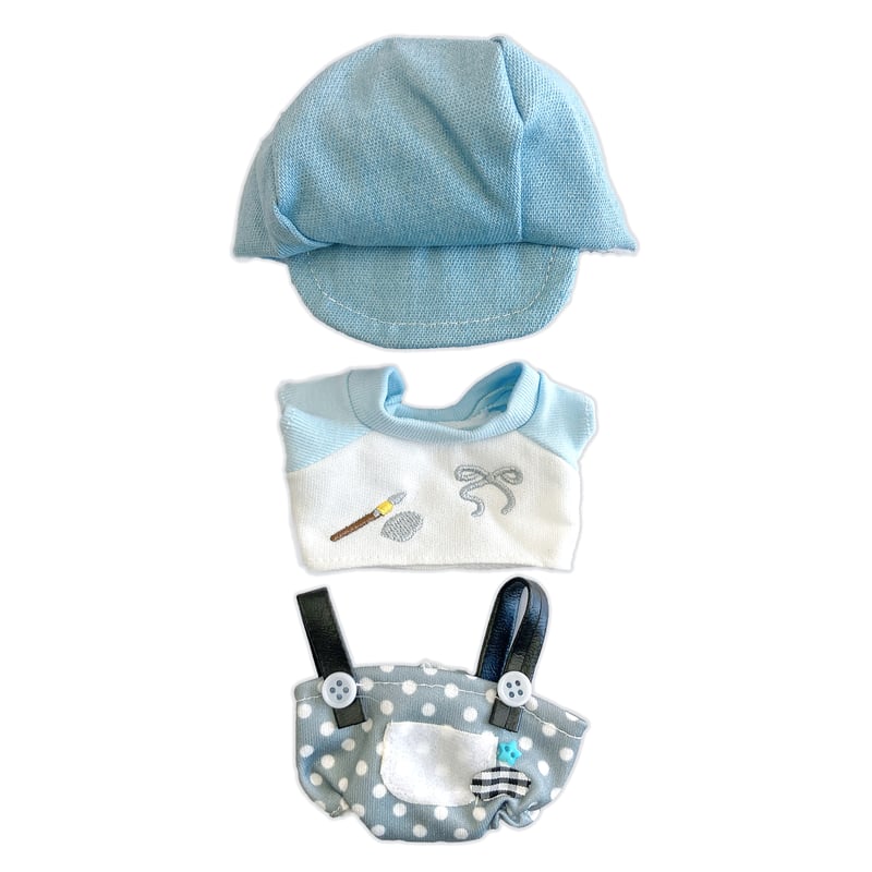 ぬい服】キャスケット&シャツ&水玉サロペットセット 10cm用 | G.triGer