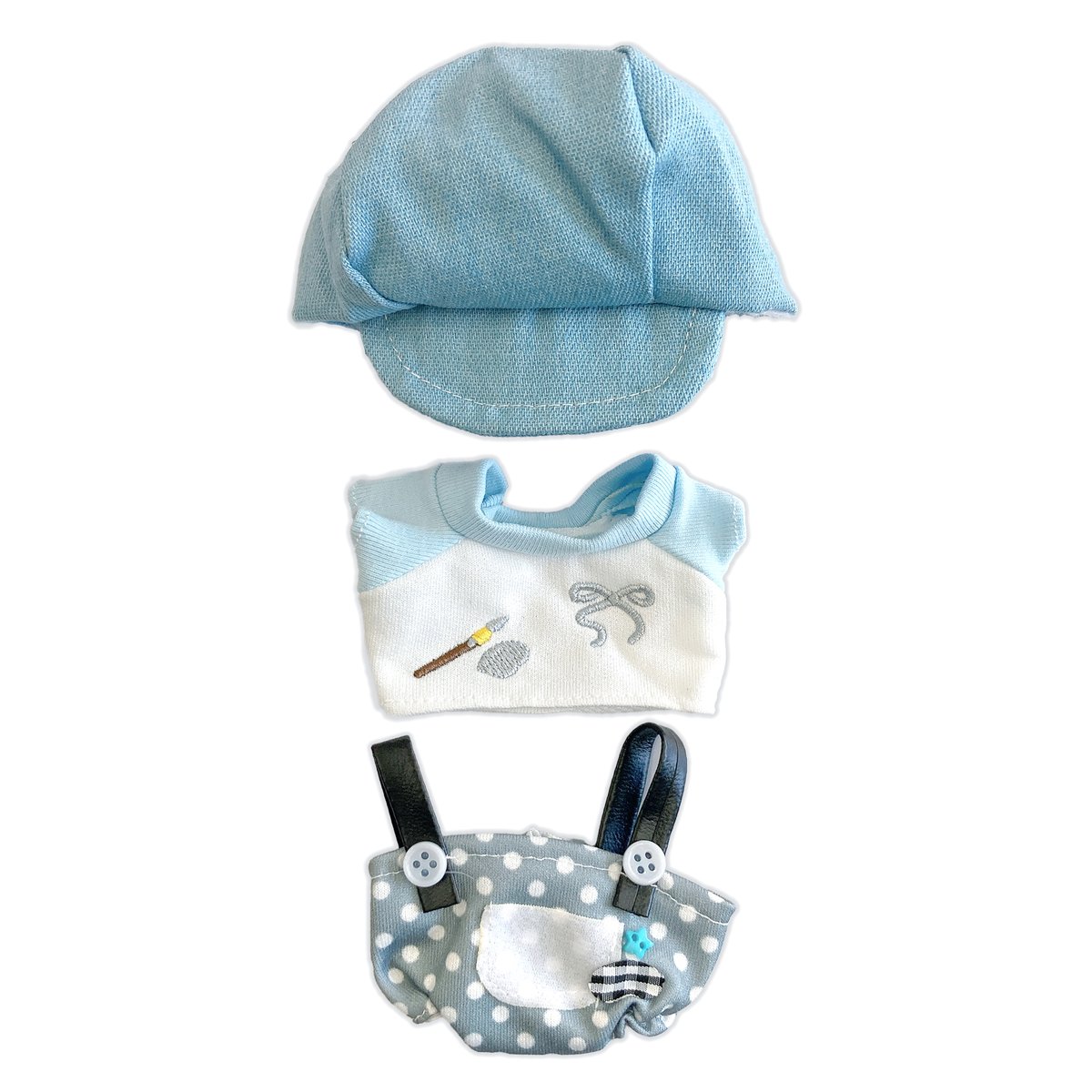 ぬい服】キャスケット&シャツ&水玉サロペットセット 10cm用 | G.triGer