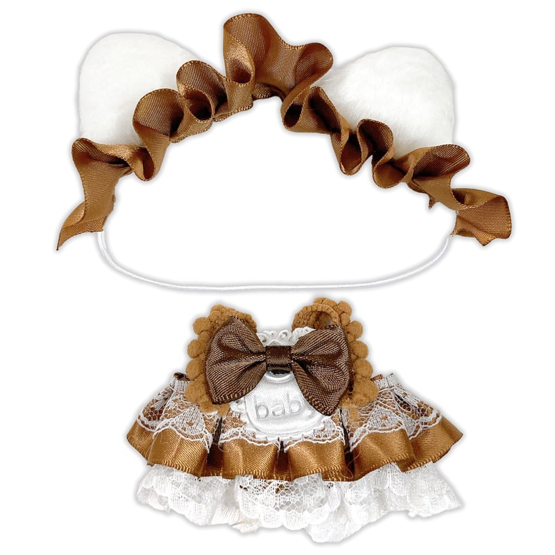 ぬい服】ふわふわ耳付きヘッドドレス&フリルドレスセット 10cm