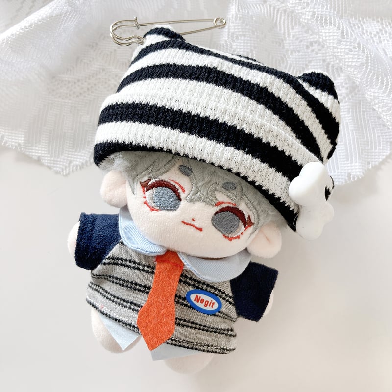 ぬい服】ボーダー猫耳ニット帽&トップスセット 10cmぬいぐるみ用 | G