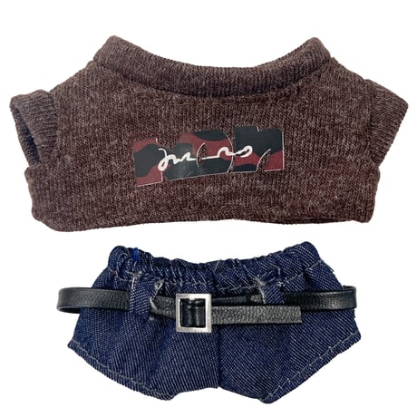 【ぬい服】グラフィックTシャツ&パンツ&ベルトセット　10cmぬいぐるみ用