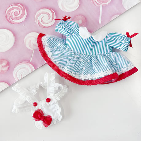 ぬい服　アメリカンダイナー風エプロンワンピース【10~15cm用】【推し活グッズ】