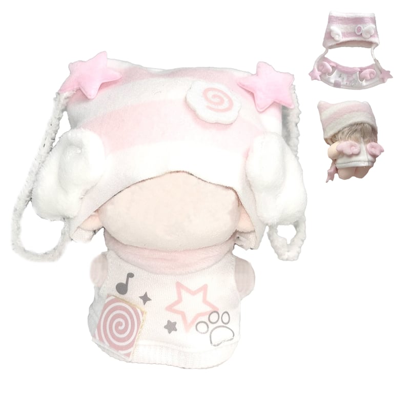 ぬい服 猫耳ニット帽&羽付きスウェットセット 10cm用【推し活 ぬい服 猫耳ニット帽&羽付きスウェットセット 10cm用【推し活