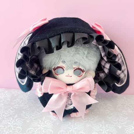 ぬい服　ぬいぐるみ用チェック柄うさ耳着ぐるみ【10~15cm用】【推し活グッズ】