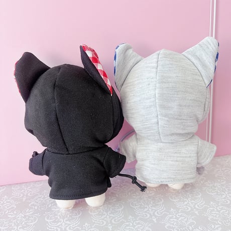 ぬい服　ぬいぐるみ用ギンガムチェック猫耳パーカー【10cm用】【推し活グッズ】