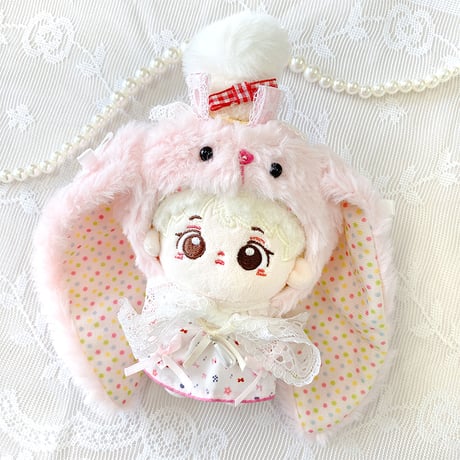 【ぬい服】ぬいぐるみ用ふわふわうさぎ着ぐるみキャップ　10cm用 【推し活グッズ】