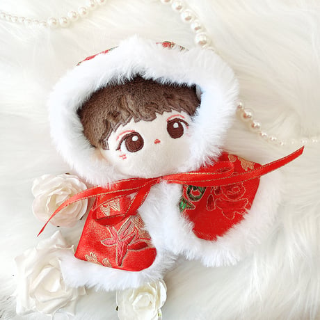 【ぬい服】フード付きチャイナ柄ケープ 10cm~15cmぬいぐるみ用【推し活グッズ】