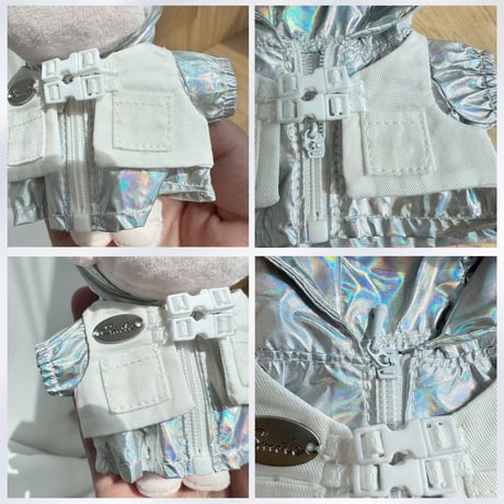 【ぬい服】 10cm ぬいぐるみ用 銀色フェイクレイヤード風 ウィンドブレーカー
