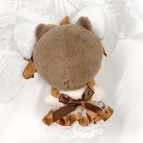 【ぬい服】ふわふわ耳付きヘッドドレス&フリルドレスセット　10cmぬいぐるみ用