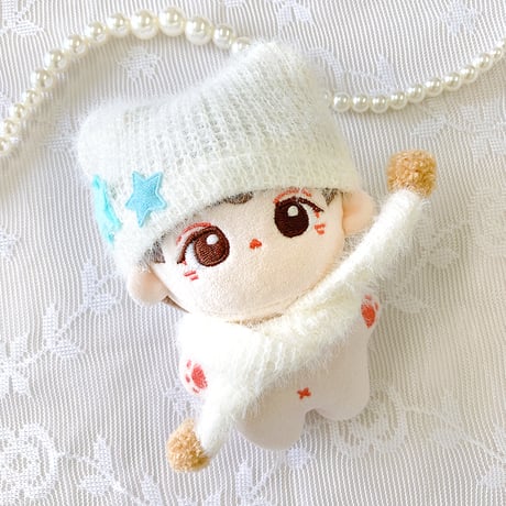 【ぬい服】ぬいぐるみ用猫耳ニット帽&マフラーセット　10cm用【推し活グッズ】