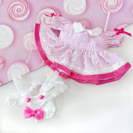 ぬい服　アメリカンダイナー風エプロンワンピース【10~15cm用】【推し活グッズ】