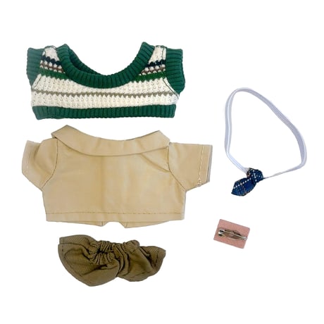 【ぬい服】シャツ&パンツ&ベスト&ネクタイ&名札セット  10cm用