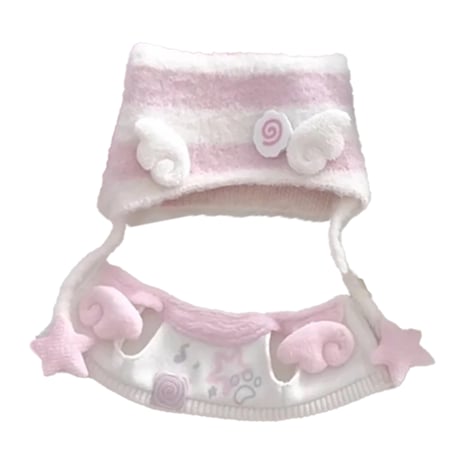 ぬい服　猫耳ニット帽&羽付きスウェットセット　10cm用【推し活グッズ】