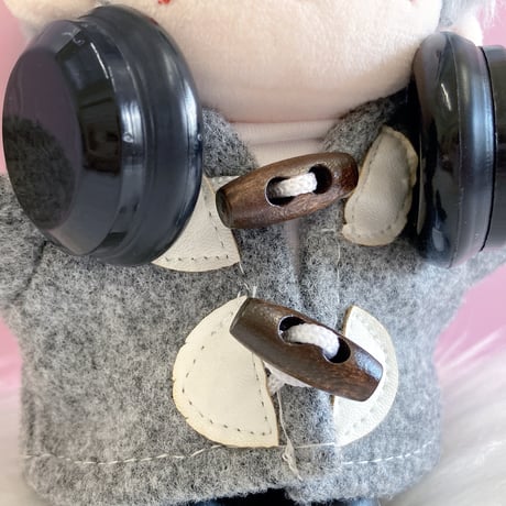 【ぬい服】ダッフルコート&ボーダーシャツ&パンツ&ヘッドホンセット　10cm用