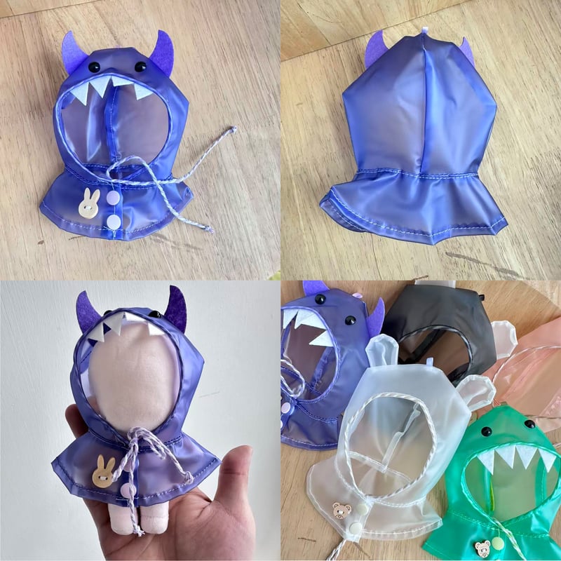 雨の日もお出かけ クリアアニマル・レインコート 10cm〜13cm ぬい服