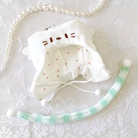 【ぬい服】ぬいぐるみ用羽付き猫耳ニット帽&マフラーセット　10cm用【推し活グッズ】