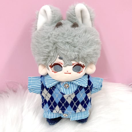 【ぬい服】アーガイルベスト&ストラプシャツ&パンツセット　10cm用