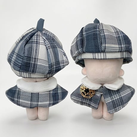 【ぬい服】 チェック型ベレー帽&ポンチョセット 10cm用
