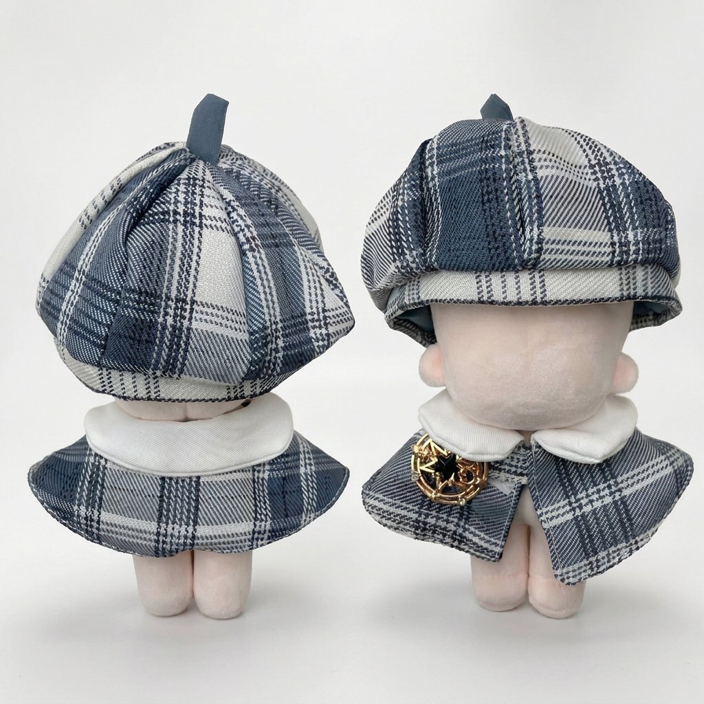 ぬい服】 チェック型ベレー帽&ポンチョセット 10cm用 | G.triGer