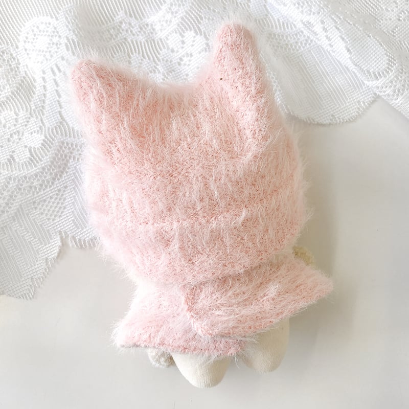 ぬい服】猫耳ニット帽&ファーポンチョ&マフラーセット 10cmぬいぐるみ
