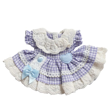 【ぬい服】ギンガムチェックフリルワンピース　細身のぬいぐるみ・ドール用
