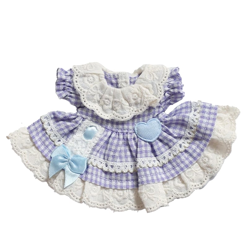 ぬい服】ギンガムチェックフリルワンピース 細身のぬいぐるみ・ドール