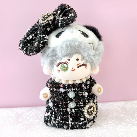 ぬい服　ツイードぬい服【ワンピース・リボン2点セット】10~15cm用【推し活グッズ】