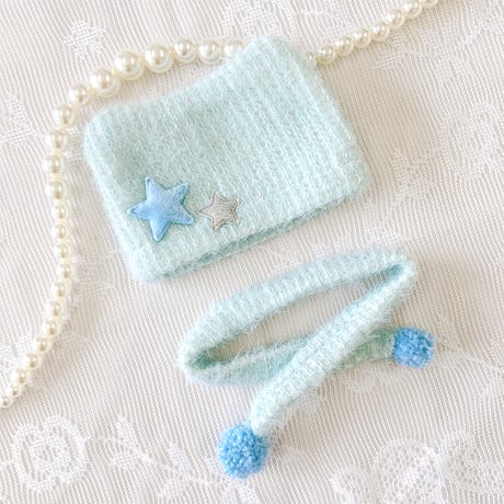 【ぬい服】ぬいぐるみ用猫耳ニット帽&マフラーセット　10cm用【推し活グッズ】