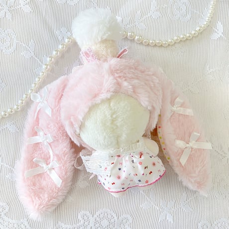 【ぬい服】ぬいぐるみ用ふわふわうさぎ着ぐるみキャップ　10cm用 【推し活グッズ】