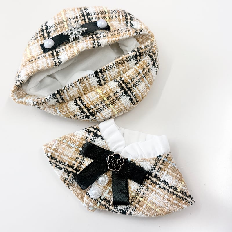 ぬい服 ツイード ベレー帽 10cm 12cm いつぬい 10cm 12cm ぬい服 ツイード ベレー帽 ハンドメイド いつぬい