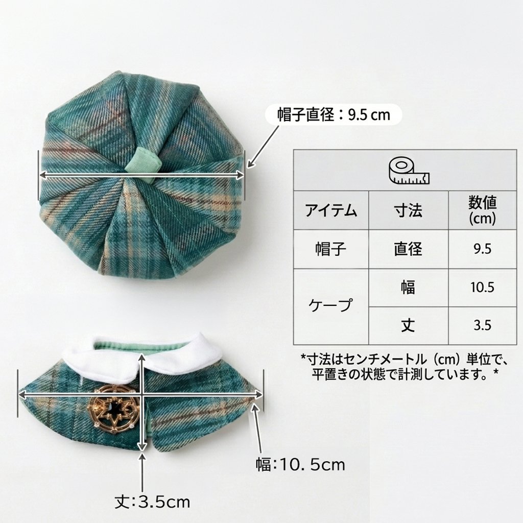 ぬい服】 チェック型ベレー帽&ポンチョセット 10cm用 | G.triGer