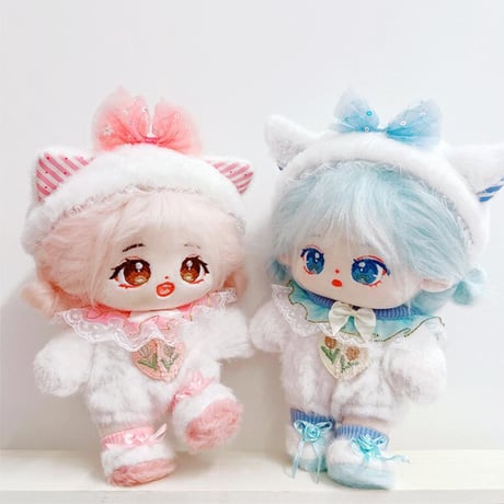 【ぬい服】ぬいぐるみ用ふわふわ猫着ぐるみ 【ヘッドバンド・服・靴セット】【推し活グッズ】20cm用