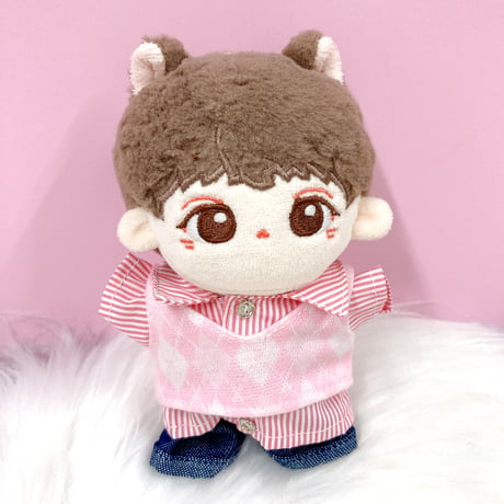 【ぬい服】アーガイルベスト&ストラプシャツ&パンツセット　10cm用