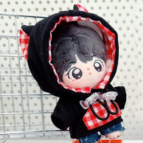 ぬい服　ぬいぐるみ用ギンガムチェック猫耳パーカー【10cm用】【推し活グッズ】