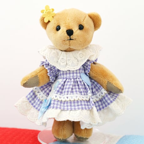 【ぬい服】ギンガムチェックフリルワンピース　細身のぬいぐるみ・ドール用